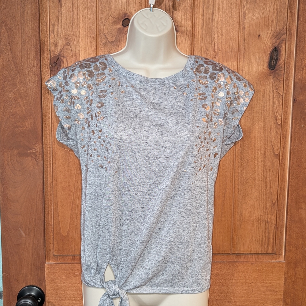 Juicy Couture Gray Cap Sleeve Tie Front Tee